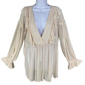 Anthropologie Maeve Wynn Metallic Striped Womens 8 Flowy Tunic Top Boho Peasant
